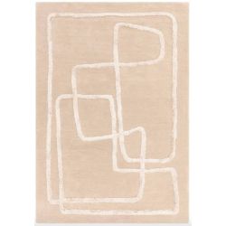 Tapis de salon abstrait en laine et viscose beige sable Iquitos