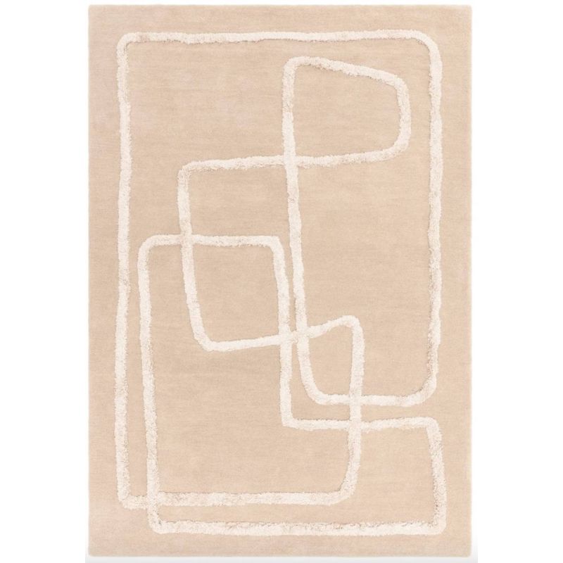 Tapis de salon abstrait en laine et viscose beige sable Iquitos