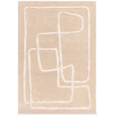 Tapis de salon abstrait en laine et viscose beige sable Iquitos