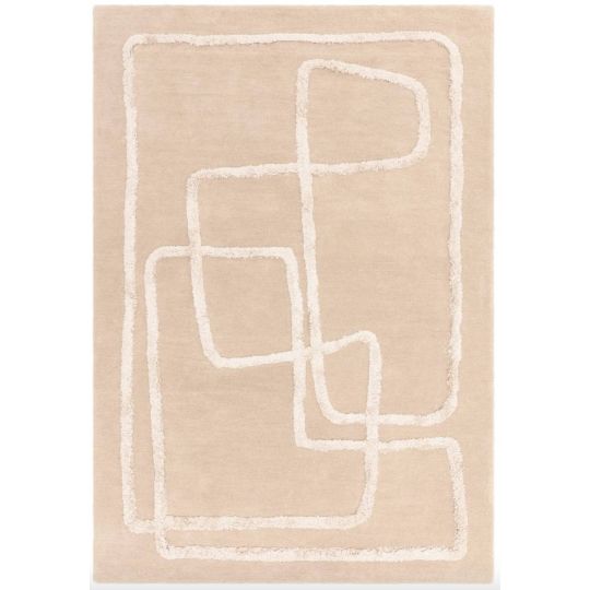 Tapis de salon abstrait en laine et viscose beige sable Iquitos