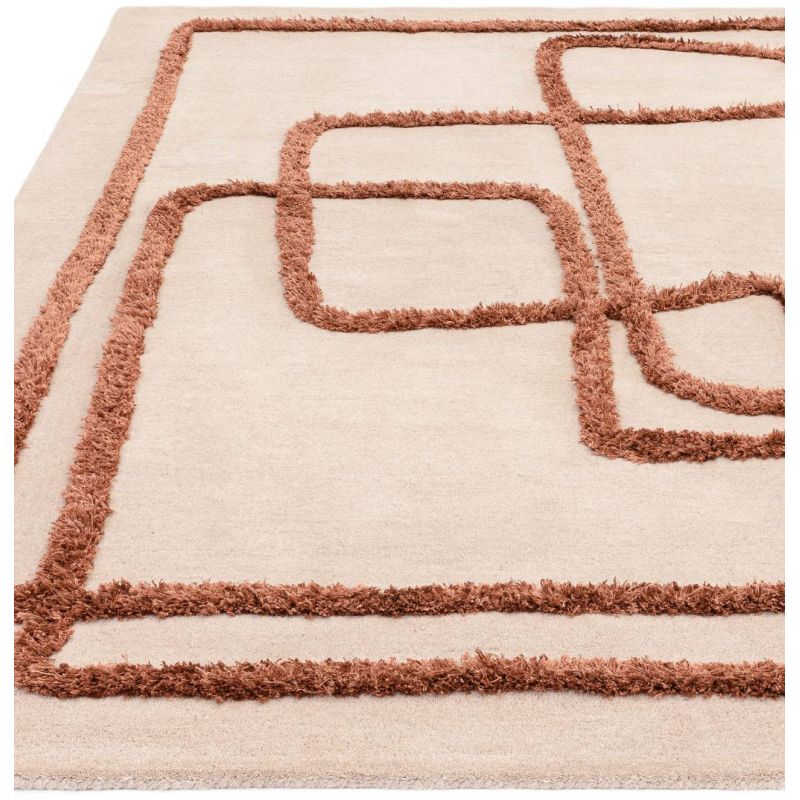 Tapis de salon abstrait en laine et viscose beige et cuivre Iquitos