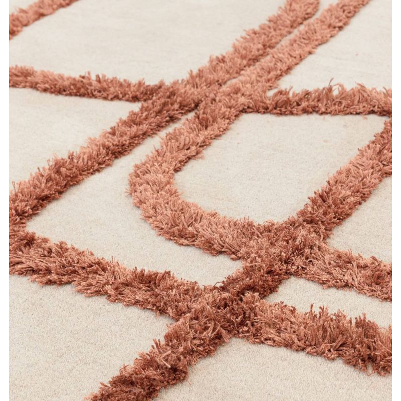 Tapis de salon abstrait en laine et viscose beige et cuivre Iquitos