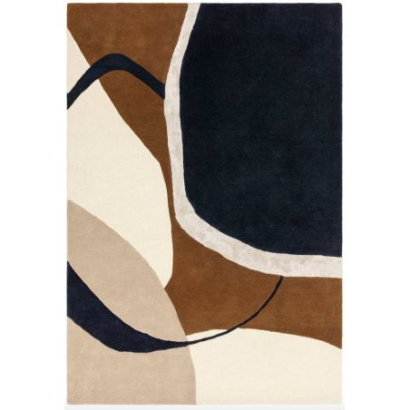 Tapis haut de gamme en laine et viscose marron bleu et blanc Signature Seattle