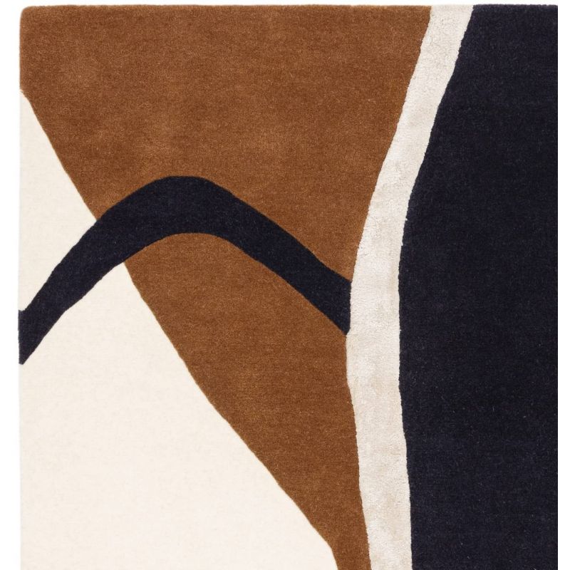 Tapis haut de gamme en laine et viscose marron bleu et blanc Signature Seattle