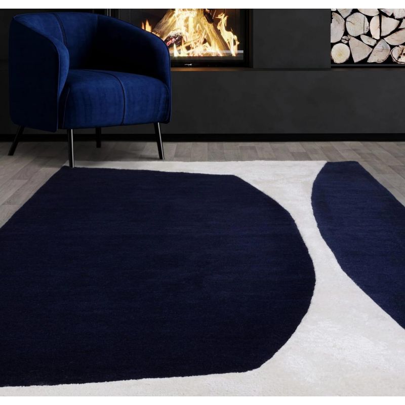 Tapis haut de gamme en laine et viscose indigo Santiago