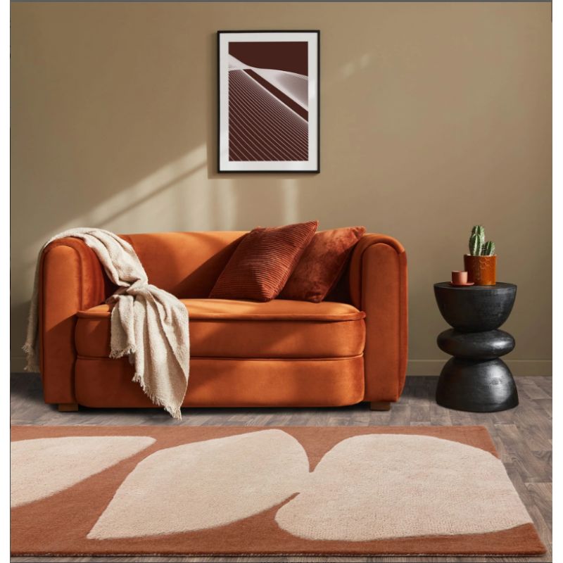 Tapis de salon moderne pure laine terracotta et rose blush Colombia Collage Salon