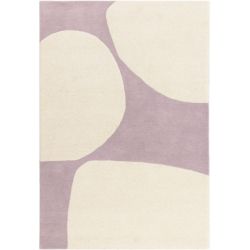 Tapis de salon pure laine écru et mauve Colombia Pebble