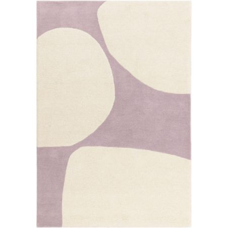 Tapis de salon pure laine écru et mauve Colombia Pebble