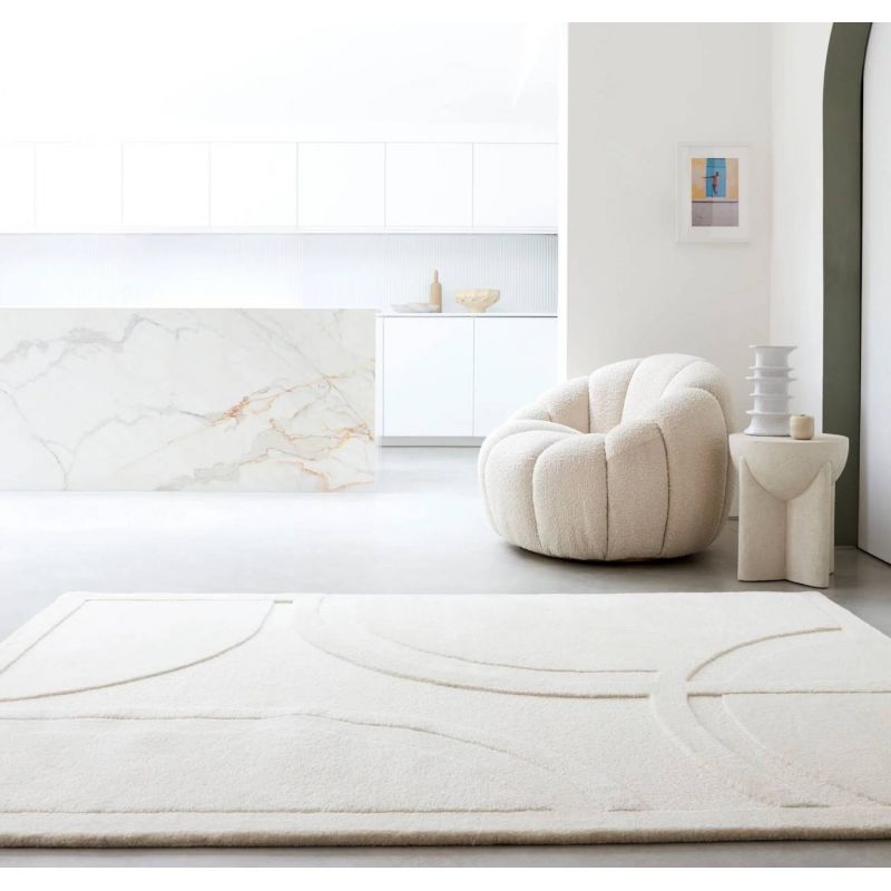 Tapis de salon en laine de Nouvelle Zelande Blanc cassé Organia Movement