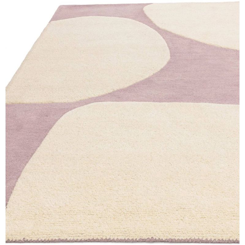 Tapis de salon pure laine écru et mauve Colombia Pebble