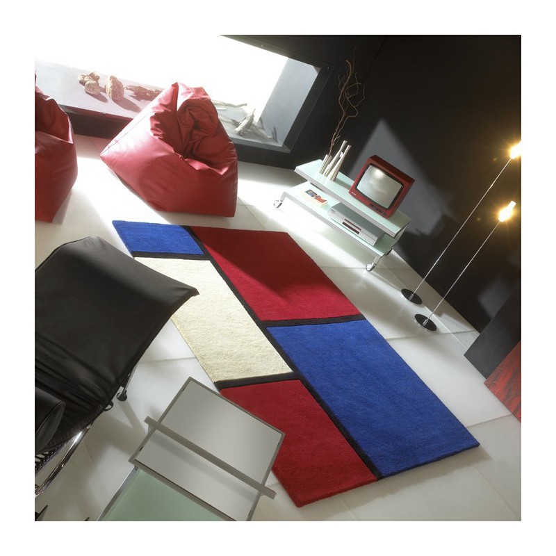 Tapis Contemporain Field Bleu et Rouge par Carving