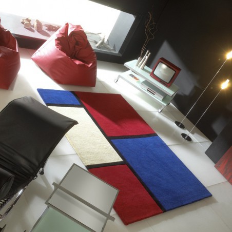 Tapis Contemporain Field Bleu et Rouge par Carving Tapis Contemporain Field Bleu et Rouge par Carving