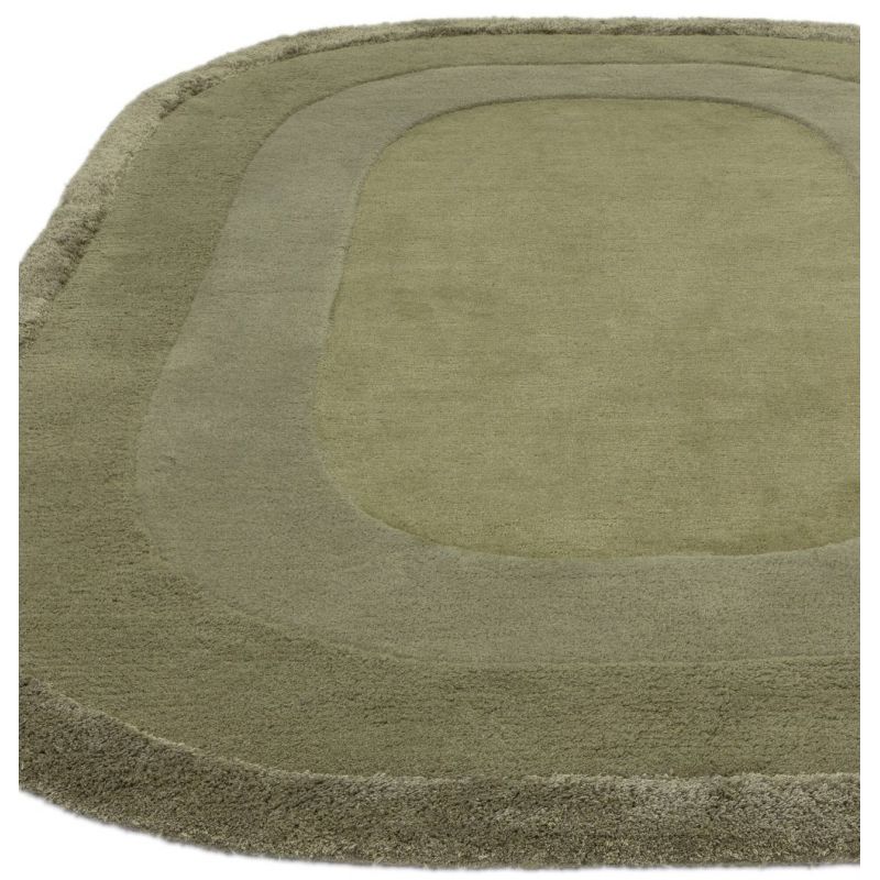 Tapis ovale en laine et viscose Kaki Hugh