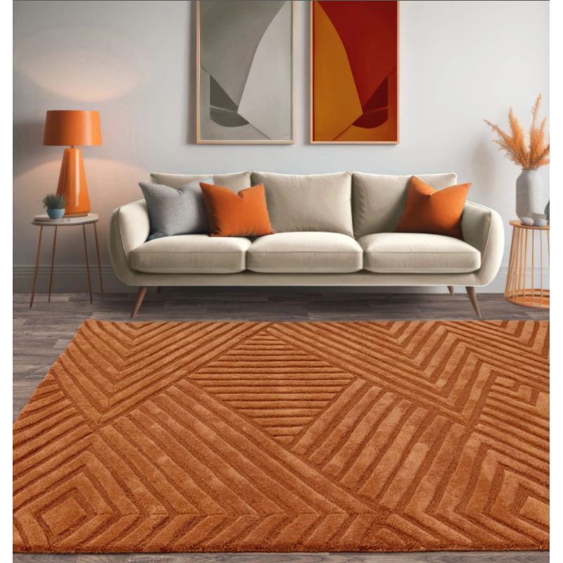 Tapis moderne en relief en laine terracotta Halifax salon