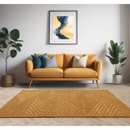 Tapis moderne en relief en laine ocre Halifax salon Tapis moderne en relief en laine ocre Halifax salon