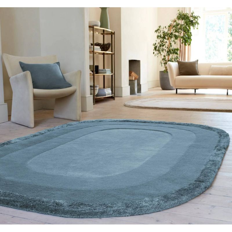 Tapis ovale en laine et viscose Bleu Hugh