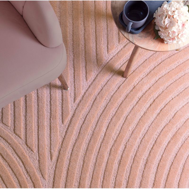 Tapis moderne motifs ronds en relief laine rose blush Honiara SALON