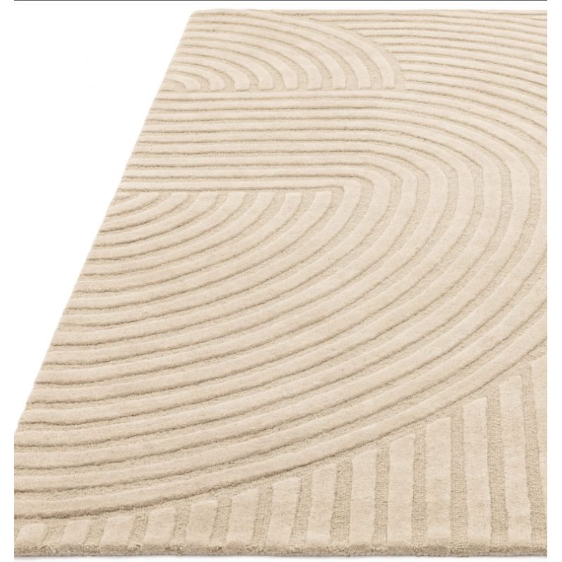 Tapis moderne motifs ronds en relief laine sable Honiara motifs