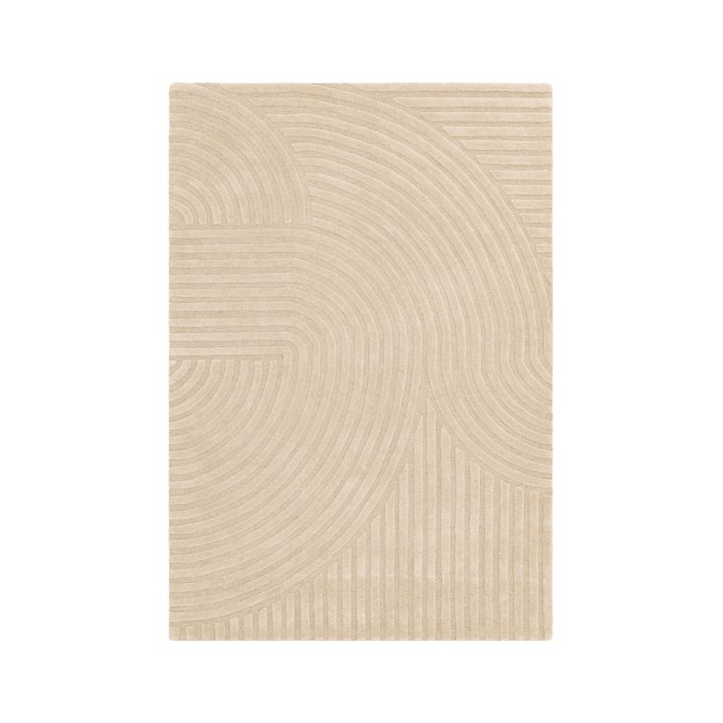 Tapis moderne motifs ronds en relief laine sable Honiara