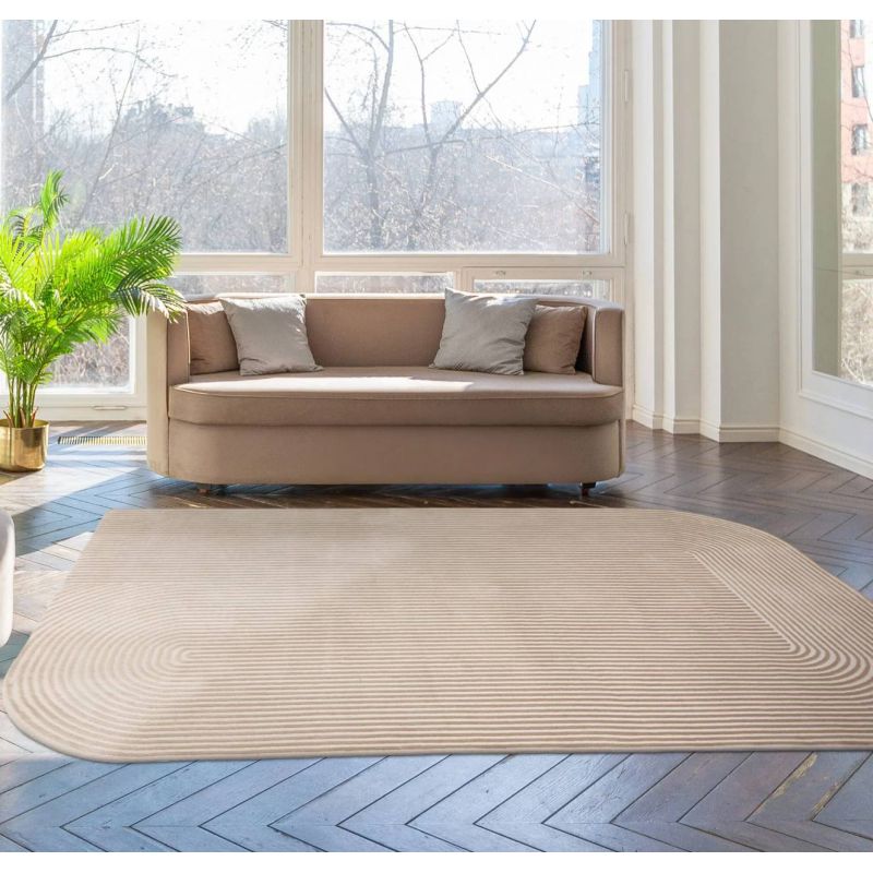 Tapis de salon forme originale Altaï crème et or