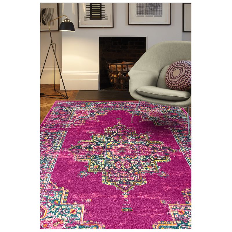 Tapis motif medaillon fuschia Cuzco SALON