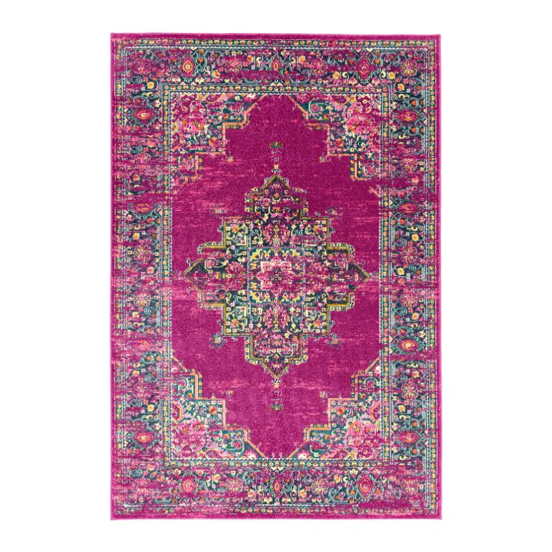 Tapis motif medaillon fuschia Cuzco