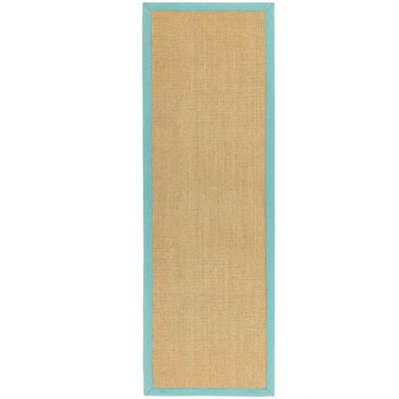 Tapis de couloir en sisal beige bordure turquoise Sarcelle