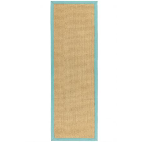 Tapis de couloir en sisal beige bordure turquoise Sarcelle