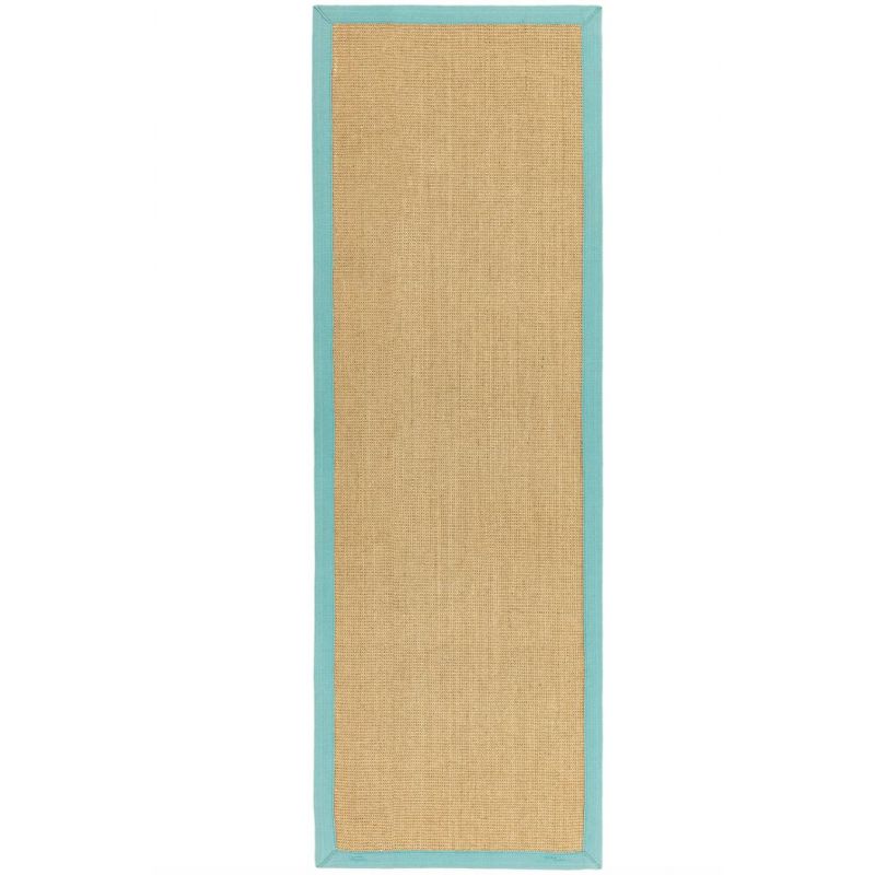 Tapis de couloir en sisal beige bordure turquoise Sarcelle