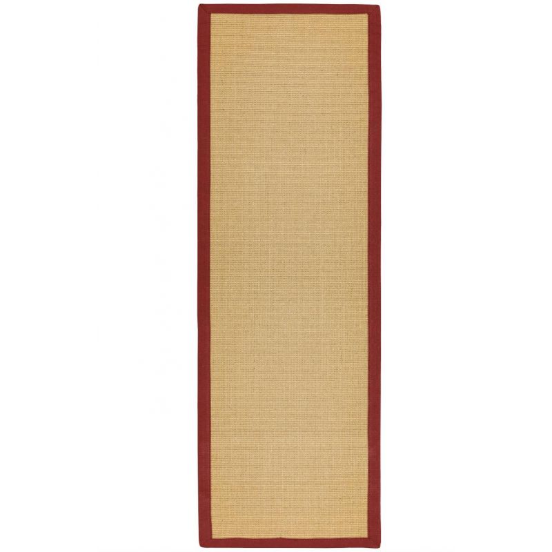 Tapis de couloir en sisal beige bordure rouge Sarcelle