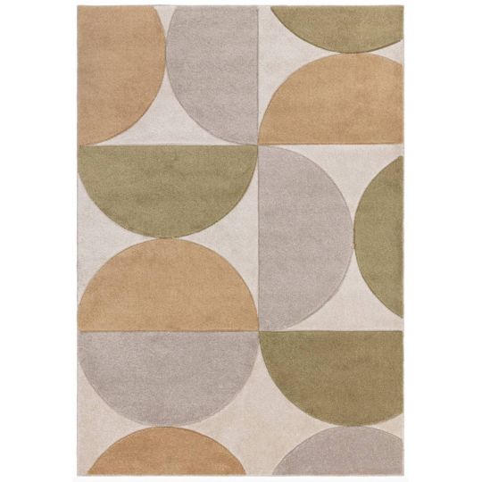 Tapis de salon en polypropylne ˆ motifs gŽomŽtriques ocre et kaki Springfield