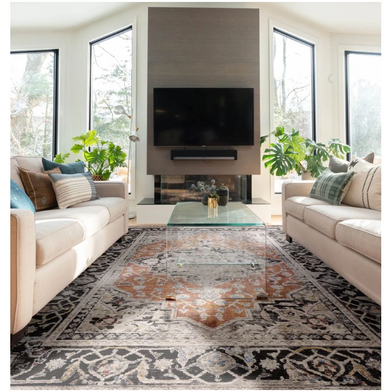 Tapis classique polyester motifs persans Terracotta Signature salon