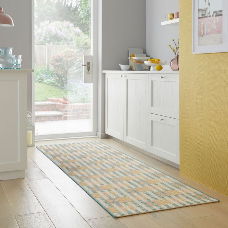 Tapis de couloir d'extérieur pastel multicolore Villa Check