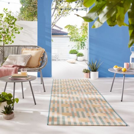 Tapis de couloir d'extérieur pastel multicolore Villa Check Tapis de couloir d'extérieur pastel multicolore Villa Check