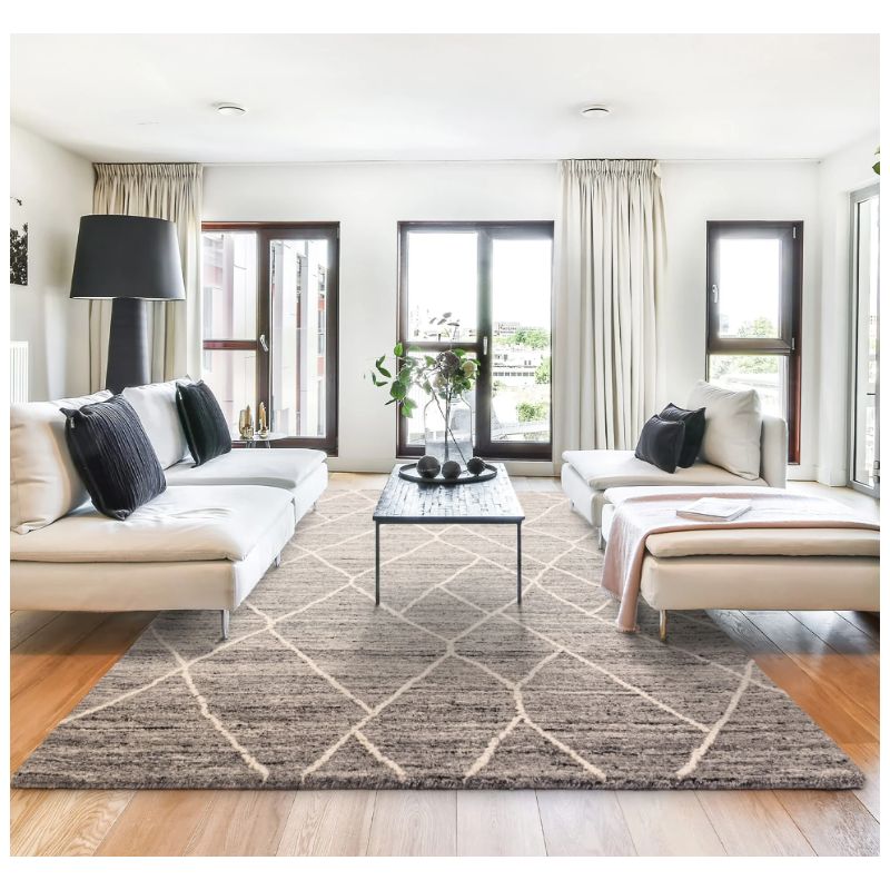 Tapis en laine naturelle motifs losanges blancs Nashville