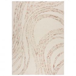 Tapis original en laine écrue lignes oranges Memphis