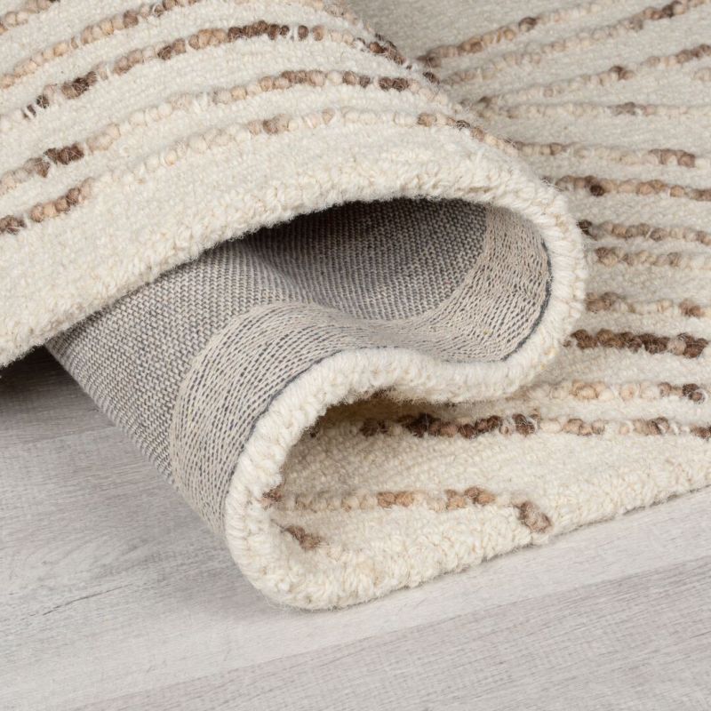 Tapis original en laine écrue lignes oranges Memphis dos