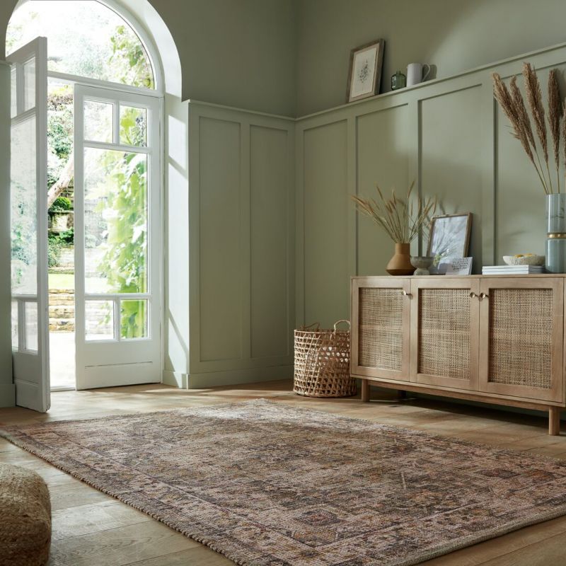 Tapis en jute naturel motif médaillon vert Selena