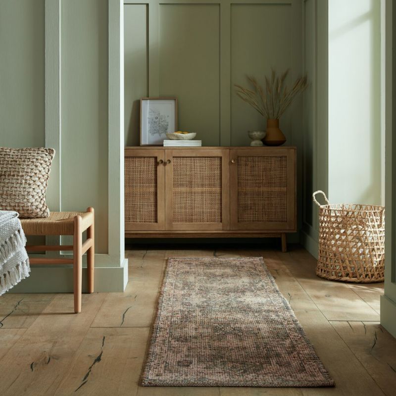 Tapis de couloir en jute naturel motif médaillon vert Selena