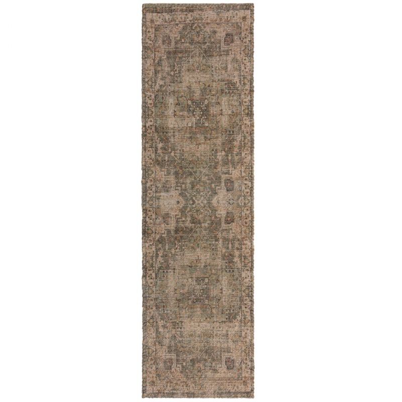 Tapis de couloir en jute naturel motif médaillon vert Selena