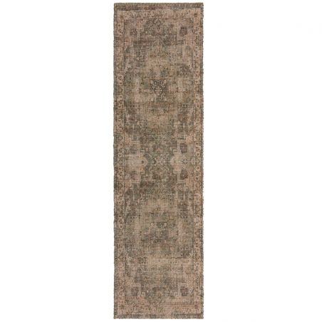 Tapis de couloir en jute naturel motif médaillon vert Selena Tapis de couloir en jute naturel motif médaillon vert Selena