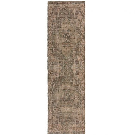 Tapis de couloir en jute naturel motif médaillon vert Selena