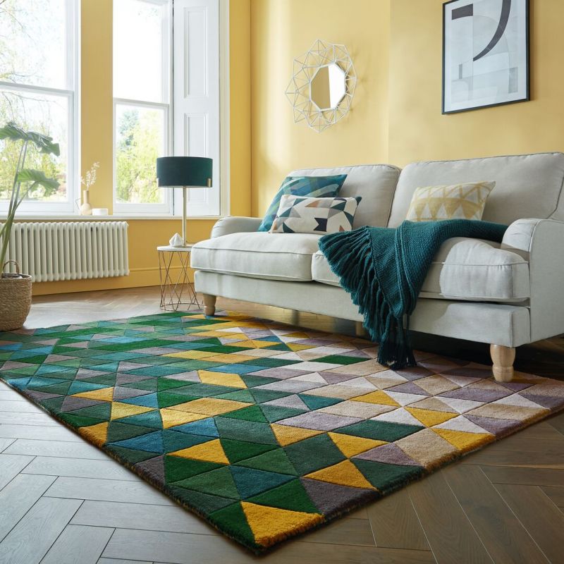 Tapis géométrique pure laine Prism Vert