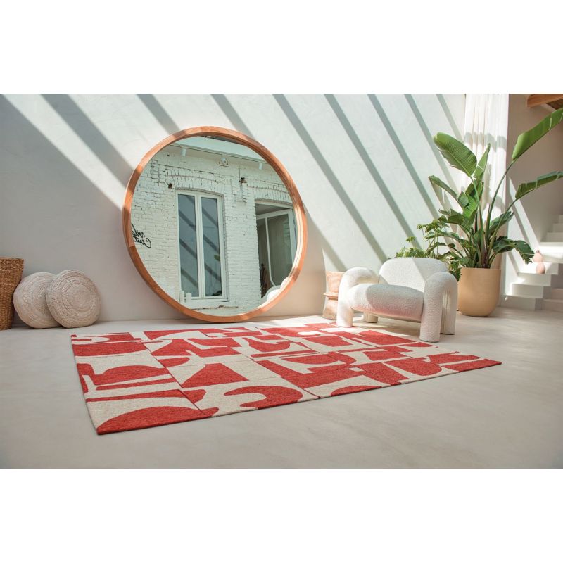 Tapis contemporain rouge en PET Papercut Rust salon