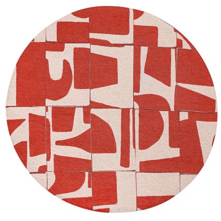 Tapis contemporain rouge en PET Papercut Rust rond