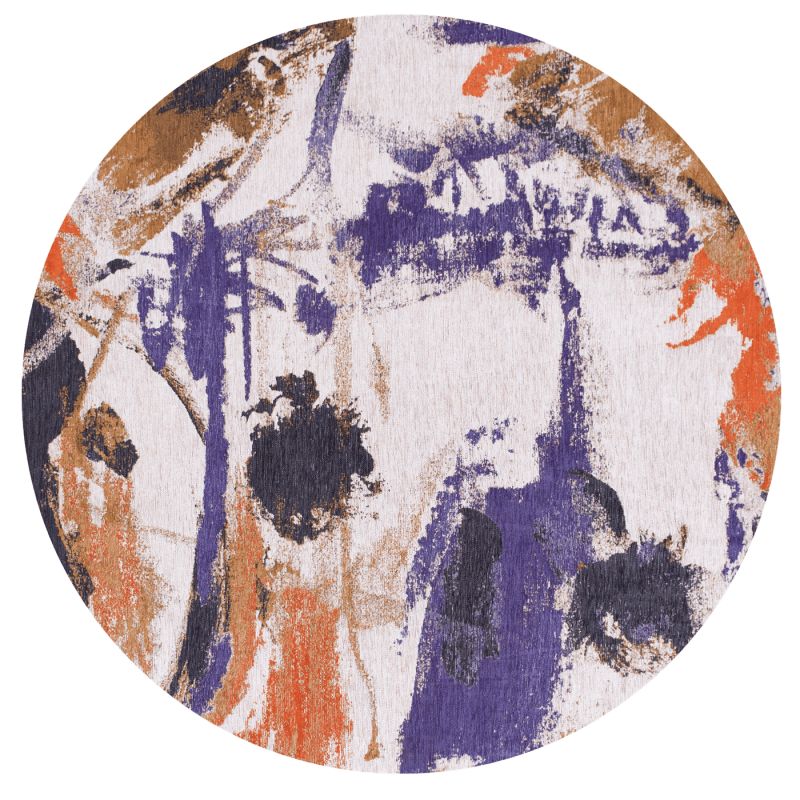 Tapis rond abstrait orange et violet en PET Fresque Purple Game
