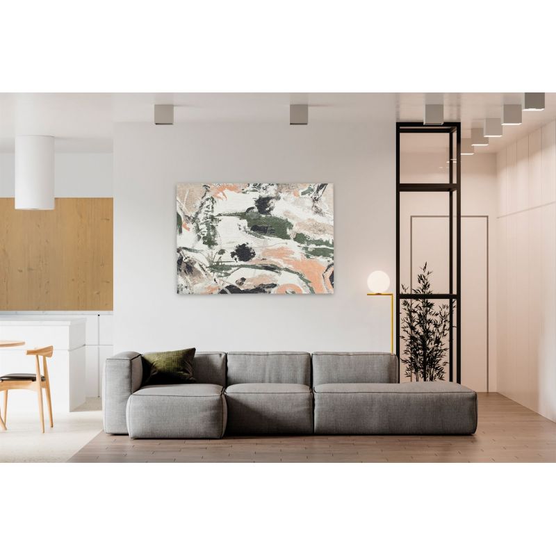 Tapis abstrait vert et rose en PET Fresque Indian Rice mural