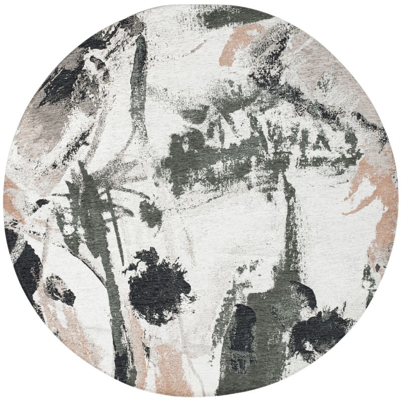 Tapis abstrait vert et rose en PET Fresque Indian Rice rond