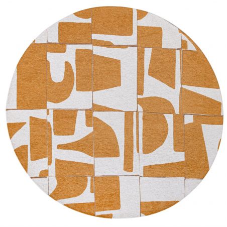 Tapis contemporain ocre en PET Papercut Curry rond