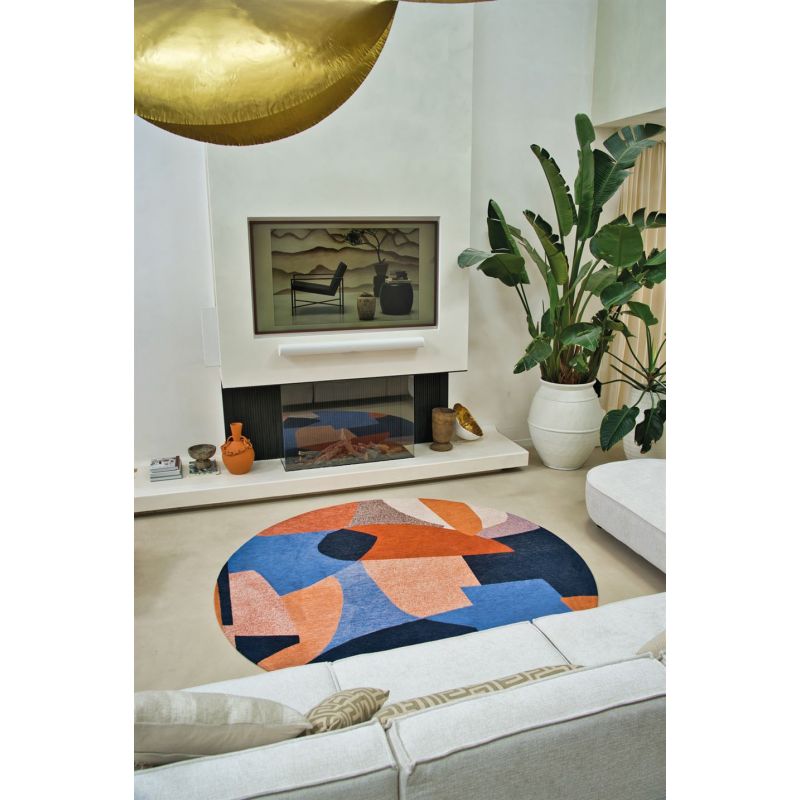 Tapis abstrait bleu et orange en PET Shapes Carpe Diem cheminée